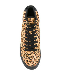 beige hohe Sneakers aus Leder mit Leopardenmuster von Hysteric Glamour