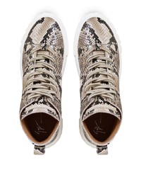 beige hohe Sneakers aus Leder mit Schlangenmuster von Giuseppe Zanotti
