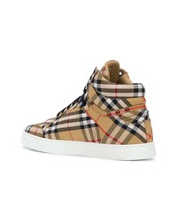 beige hohe Sneakers aus Segeltuch mit Karomuster von Burberry