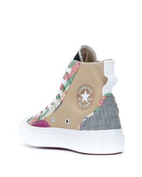 beige hohe Sneakers aus Segeltuch mit Karomuster von Converse