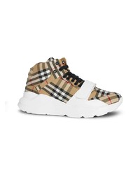 beige hohe Sneakers aus Segeltuch mit Karomuster von Burberry