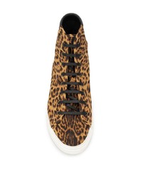 beige hohe Sneakers aus Segeltuch mit Leopardenmuster von Saint Laurent