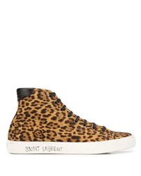 beige hohe Sneakers aus Segeltuch mit Leopardenmuster von Saint Laurent
