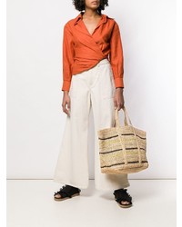 beige horizontal gestreifte Shopper Tasche aus Stroh von Vanessa Bruno