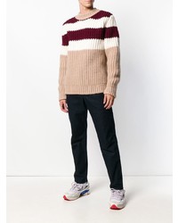beige horizontal gestreifter Pullover mit einem Rundhalsausschnitt von Calvin Klein 205W39nyc