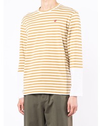 beige horizontal gestreiftes Langarmshirt von Comme Des Garcons Play