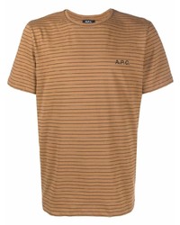 beige horizontal gestreiftes T-Shirt mit einem Rundhalsausschnitt von A.P.C.