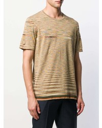 beige horizontal gestreiftes T-Shirt mit einem Rundhalsausschnitt von Missoni