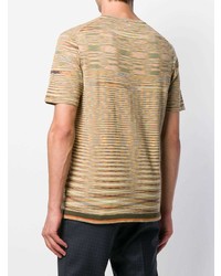 beige horizontal gestreiftes T-Shirt mit einem Rundhalsausschnitt von Missoni