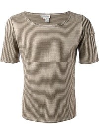 beige horizontal gestreiftes T-Shirt mit einem Rundhalsausschnitt von Oleg Cassini