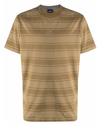 beige horizontal gestreiftes T-Shirt mit einem Rundhalsausschnitt von PS Paul Smith
