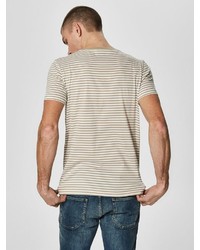 beige horizontal gestreiftes T-Shirt mit einem Rundhalsausschnitt von Selected Homme