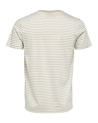 beige horizontal gestreiftes T-Shirt mit einem Rundhalsausschnitt von Selected Homme