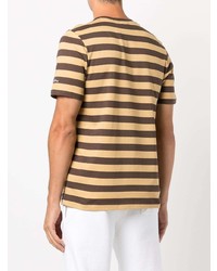 beige horizontal gestreiftes T-Shirt mit einem Rundhalsausschnitt von adidas