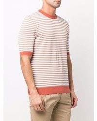 beige horizontal gestreiftes T-Shirt mit einem Rundhalsausschnitt von Eleventy