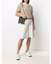 beige horizontal gestreiftes T-Shirt mit einem Rundhalsausschnitt von Lacoste