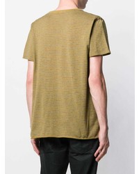 beige horizontal gestreiftes T-Shirt mit einem Rundhalsausschnitt von Saint Laurent