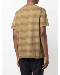 beige horizontal gestreiftes T-Shirt mit einem Rundhalsausschnitt von PS Paul Smith