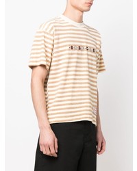 beige horizontal gestreiftes T-Shirt mit einem Rundhalsausschnitt von Gcds