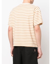 beige horizontal gestreiftes T-Shirt mit einem Rundhalsausschnitt von Gcds