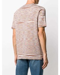 beige horizontal gestreiftes T-Shirt mit einem Rundhalsausschnitt von Missoni