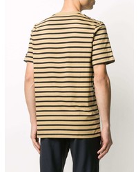 beige horizontal gestreiftes T-Shirt mit einem Rundhalsausschnitt von Tiger of Sweden