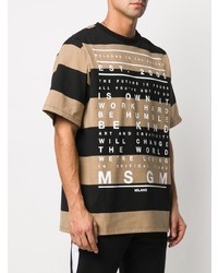 beige horizontal gestreiftes T-Shirt mit einem Rundhalsausschnitt von MSGM