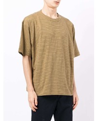 beige horizontal gestreiftes T-Shirt mit einem Rundhalsausschnitt von YMC