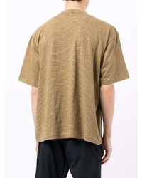 beige horizontal gestreiftes T-Shirt mit einem Rundhalsausschnitt von YMC