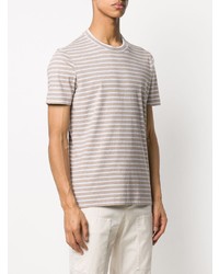 beige horizontal gestreiftes T-Shirt mit einem Rundhalsausschnitt von Brunello Cucinelli