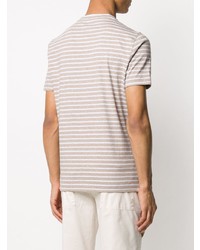 beige horizontal gestreiftes T-Shirt mit einem Rundhalsausschnitt von Brunello Cucinelli