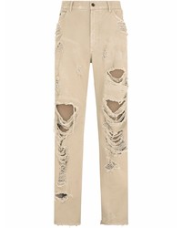 beige Jeans mit Destroyed-Effekten von Dolce & Gabbana