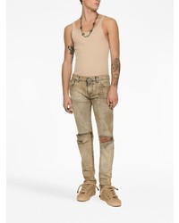 beige Jeans mit Destroyed-Effekten von Dolce & Gabbana