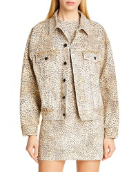 beige Jeansjacke mit Leopardenmuster