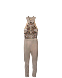 beige Jumpsuit mit Karomuster