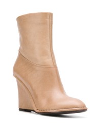 beige Keilstiefeletten aus Leder von Del Carlo