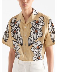 beige Kurzarmhemd mit Blumenmuster von Prada