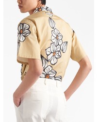 beige Kurzarmhemd mit Blumenmuster von Prada