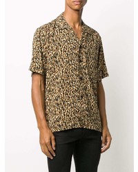 beige Kurzarmhemd mit Leopardenmuster von Saint Laurent