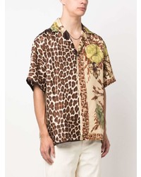 beige Kurzarmhemd mit Leopardenmuster von P.A.R.O.S.H.