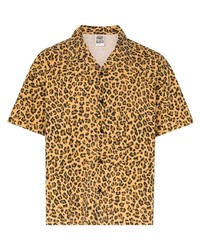 beige Kurzarmhemd mit Leopardenmuster von Vision Street Wear