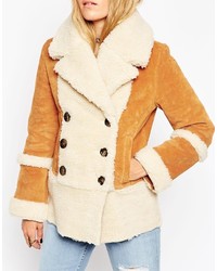 beige Lammfellmantel von Asos