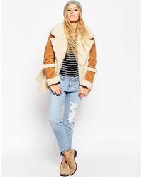 beige Lammfellmantel von Asos