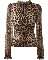 beige Langarmbluse mit Leopardenmuster von Dolce & Gabbana