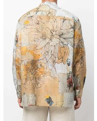 beige Langarmhemd mit Blumenmuster von Emporio Armani