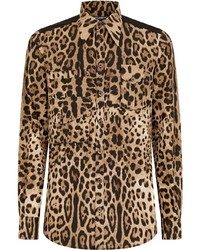 beige Langarmhemd mit Leopardenmuster von Dolce & Gabbana