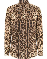 beige Langarmhemd mit Leopardenmuster von Dolce & Gabbana