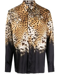 beige Langarmhemd mit Leopardenmuster von Roberto Cavalli