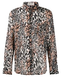 beige Langarmhemd mit Leopardenmuster von Saint Laurent