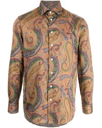 beige Langarmhemd mit Paisley-Muster von Etro